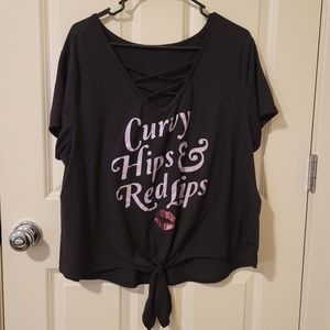 Black t-shirt, Curvy Hips & Red Lips, size 1X